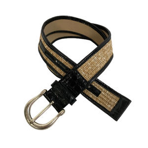 Calvin Klein‎ Belt Womens Sz L Patent Alligator Leather Brown Woven Beige